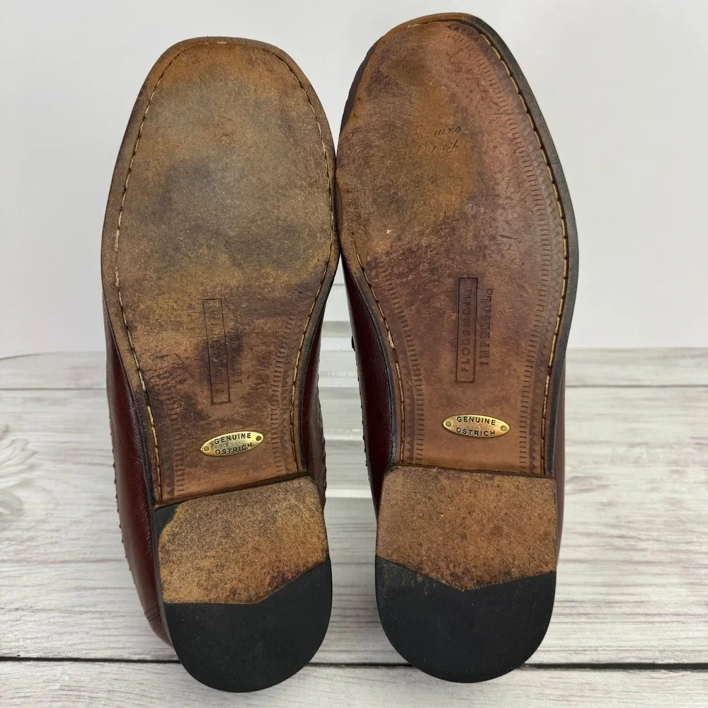 Florsheim Imperial Mens Ostrich Leather Exotic Dress Shoes 9EEE Brown Cap ToeVTG